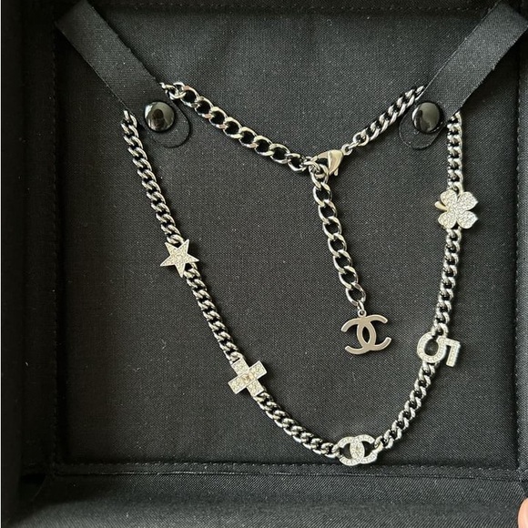 Sold - Chanel Lucky Charm Short Necklace in Shiny Ruthenium, Crystals - Picture 1 of 5